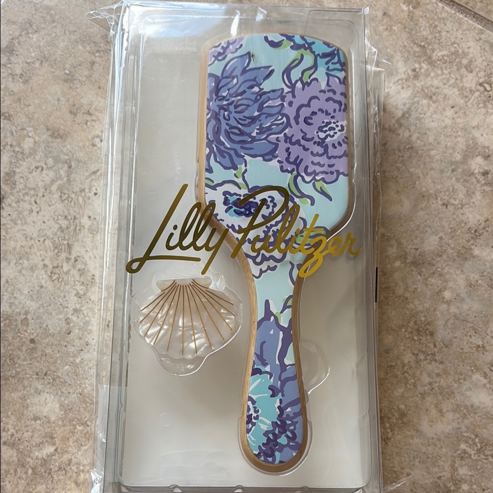 Lilly Pulitzer Purple and Blue Hair Accessory Shell Clip and Violet Paddlebrush